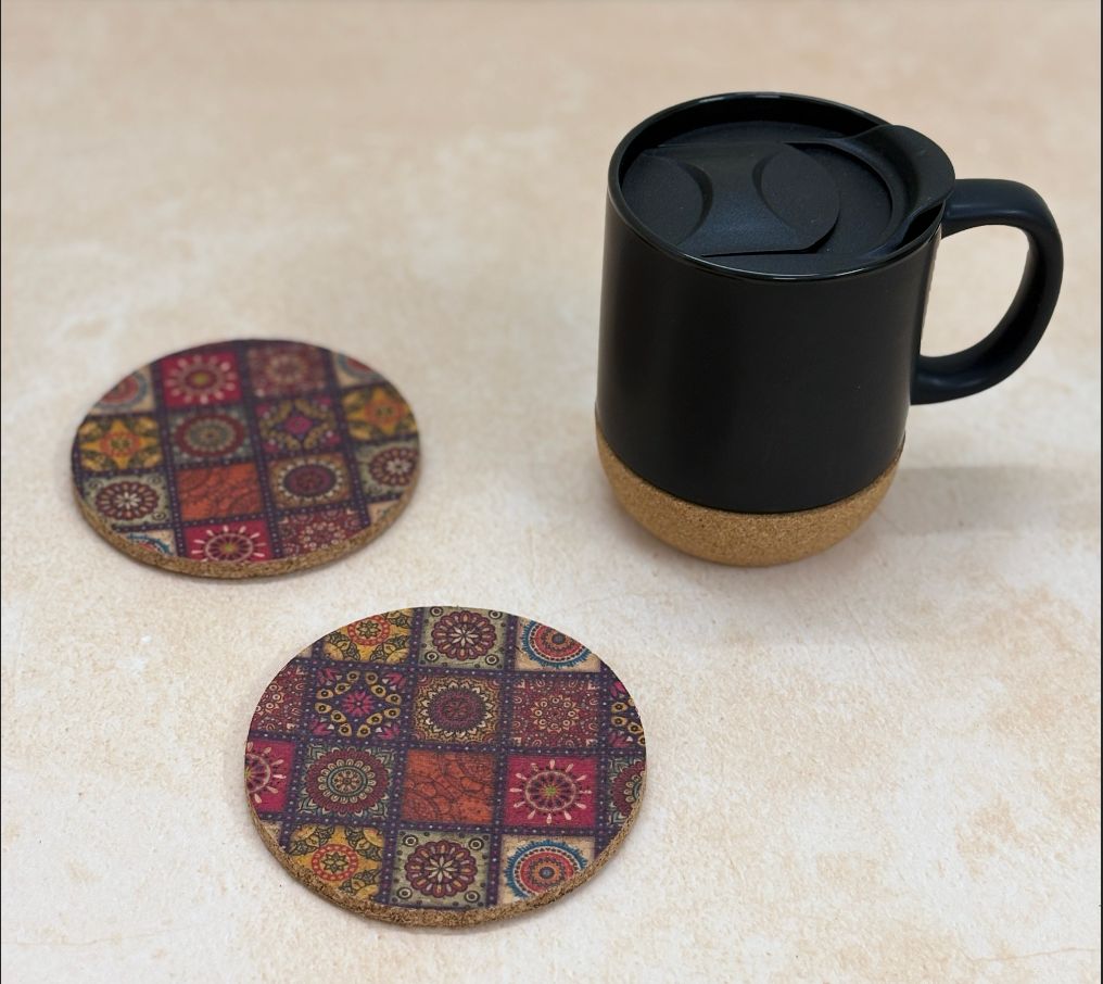 MiRa Gifting Solutions Cork Coffee Mug with Hand printed Coasters