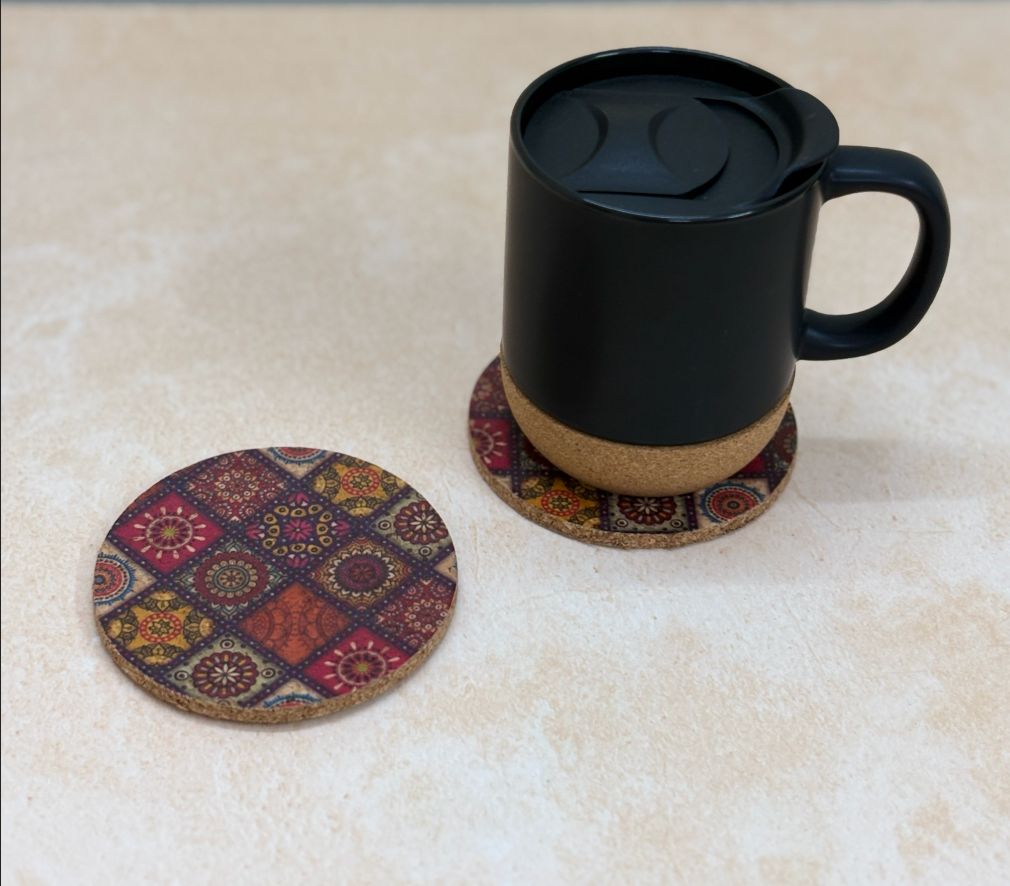 MiRa Gifting Solutions Cork Coffee Mug with Hand printed Coasters