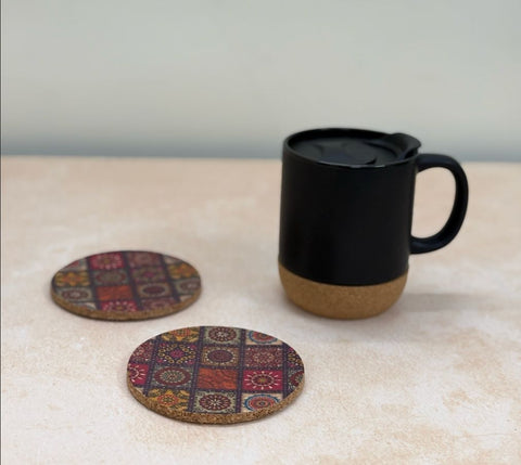 MiRa Gifting Solutions Cork Coffee Mug with Hand printed Coasters