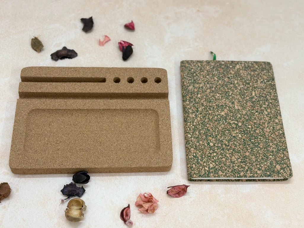 MiRa Gifting Solutions Cork Ipad Desk Organizer with Green Cork Diary