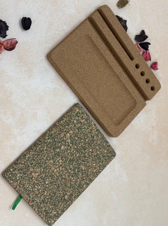 MiRa Gifting Solutions Cork Ipad Desk Organizer with Green Cork Diary