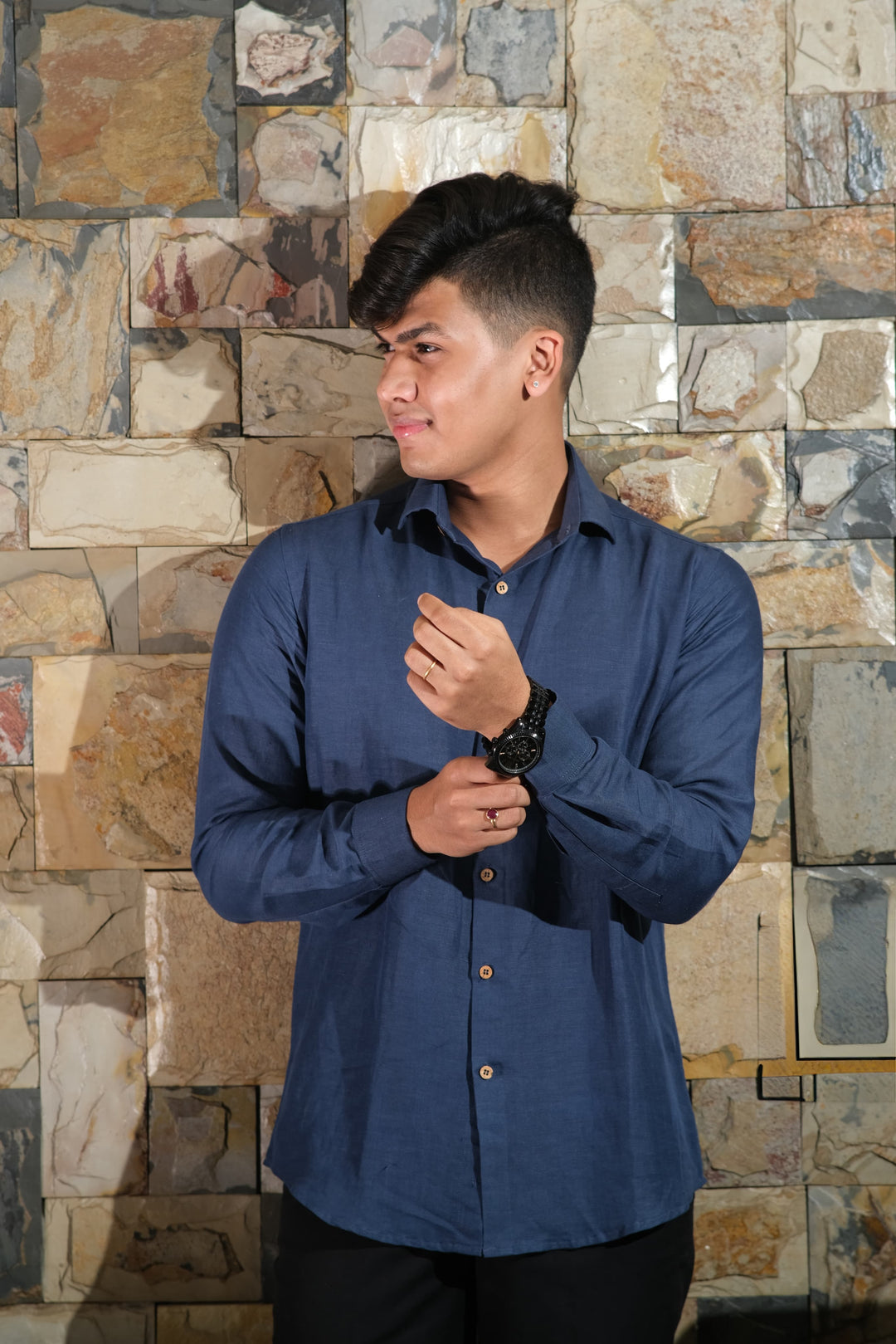 Bahem Men Blue Hemp-Lyocell Shirt