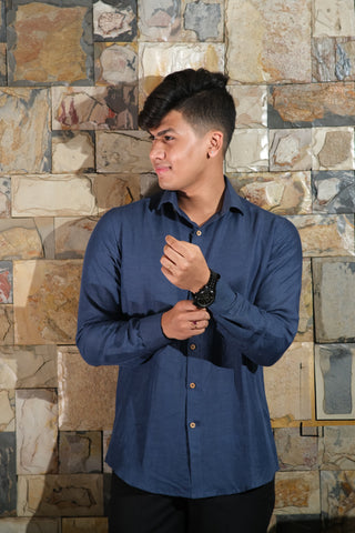 Bahem Men Blue Hemp-Lyocell Shirt