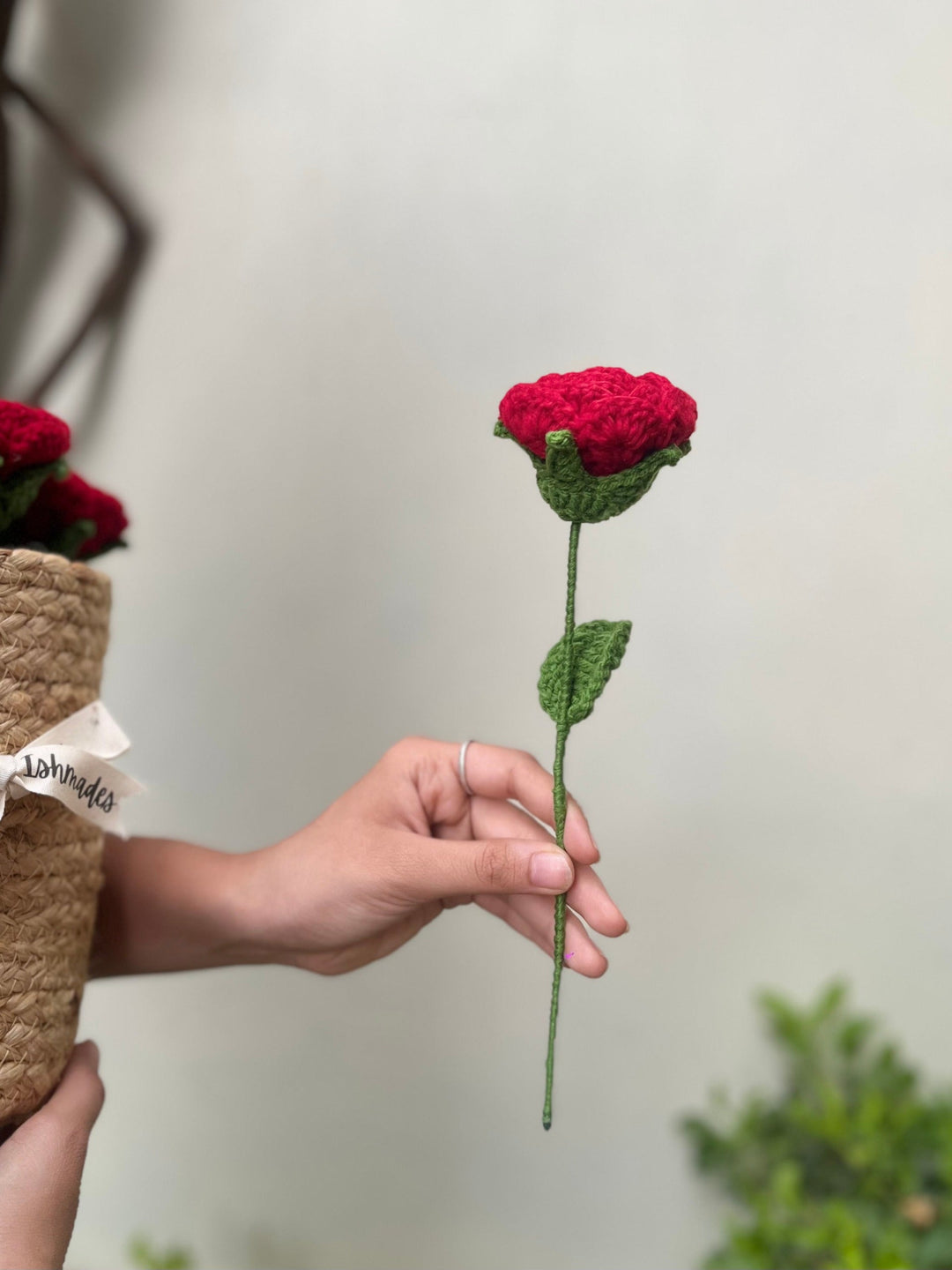 Ishmades Crochet Red Rose Stick