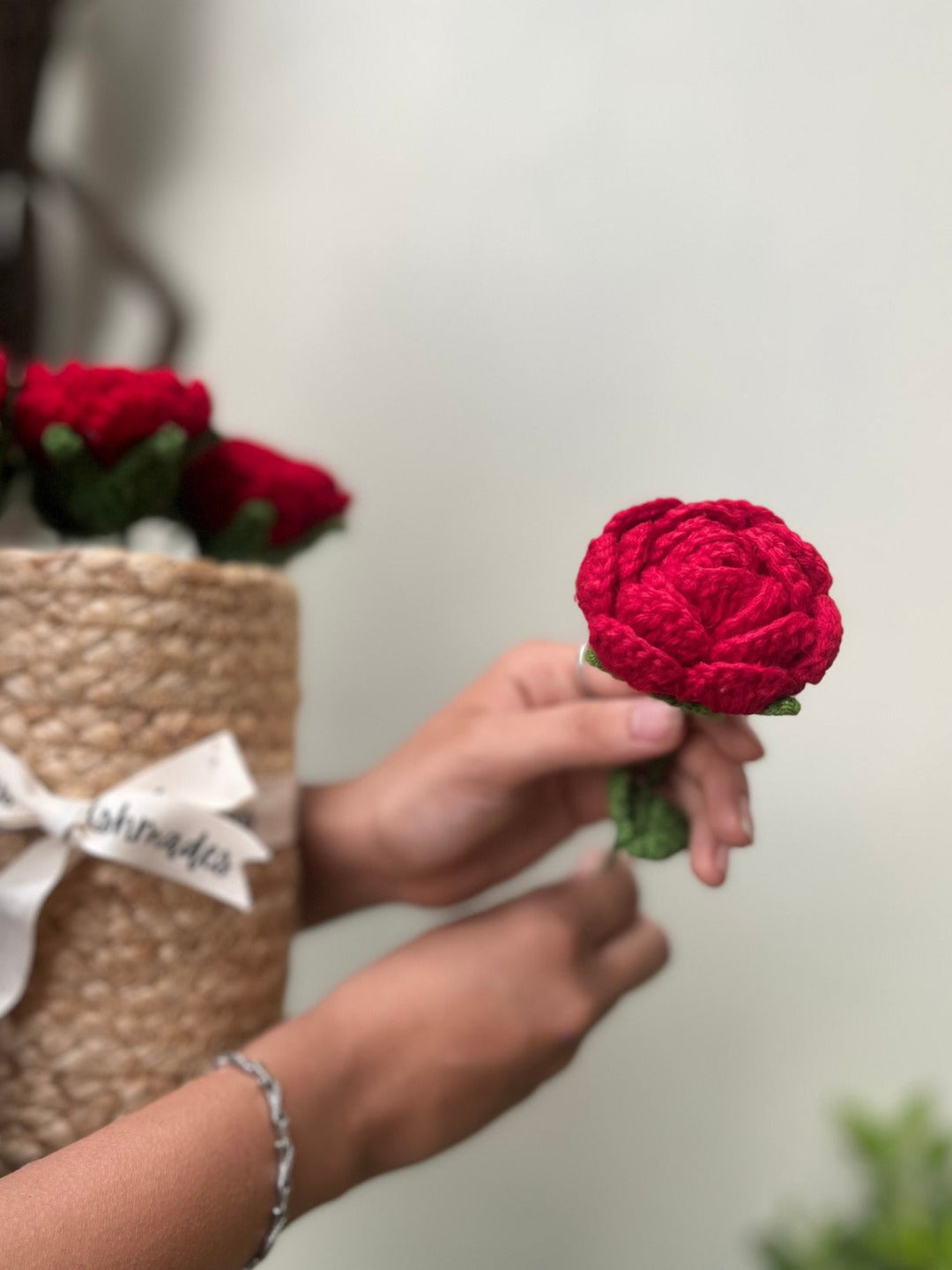 Ishmades Crochet Red Rose Stick