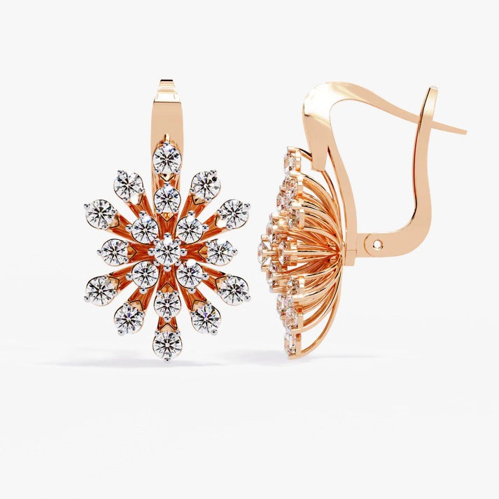 Diamond By Tilesh Snowflake-Inspired Diamond Earrings – Round Brilliant Cut