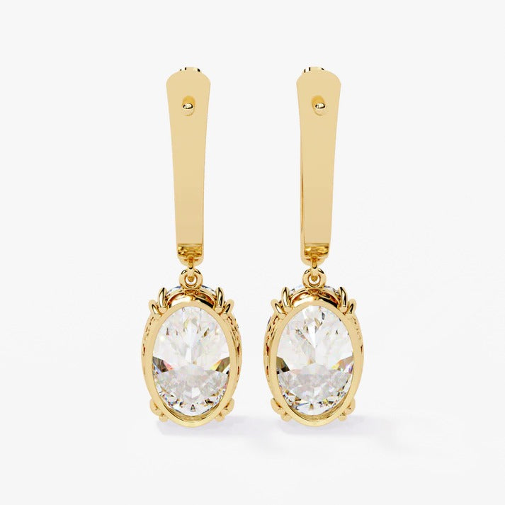 Diamond By Tilesh Oval Solitaire Drop Earrings – Classic Elegance with Filigree Detailing