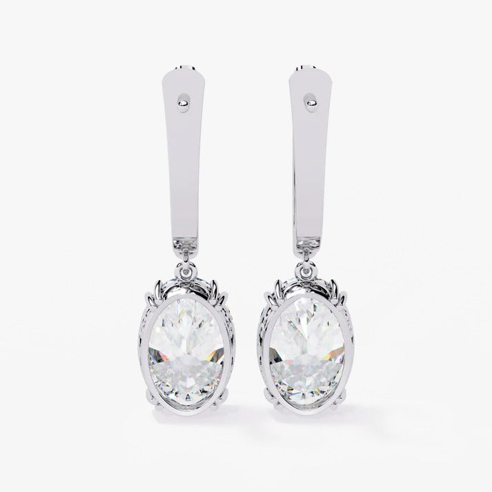 Diamond By Tilesh Oval Solitaire Drop Earrings – Classic Elegance with Filigree Detailing