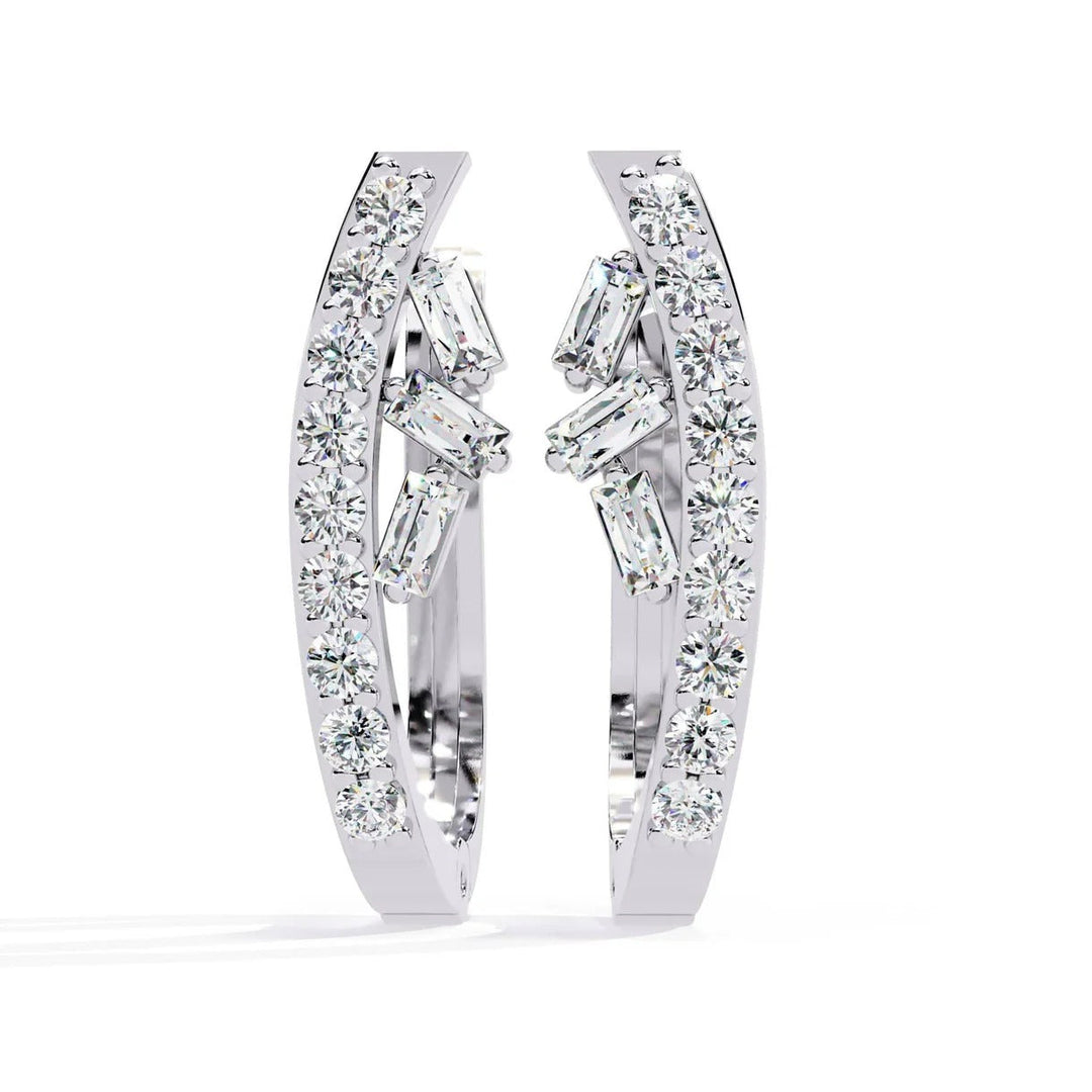 Diamond By Tilesh Elegant Gold & Diamond Hoop Earrings with Baguette and Round Cut Stones
