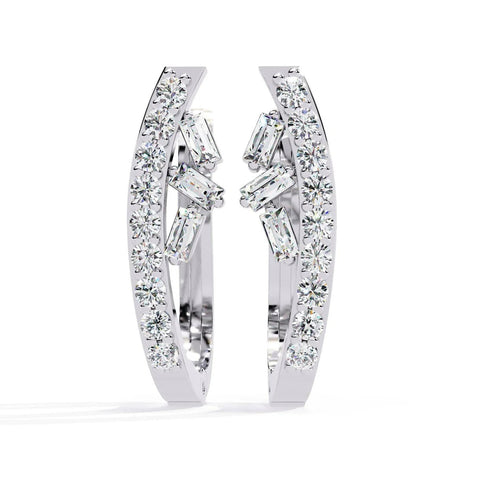 Diamond By Tilesh Elegant Gold & Diamond Hoop Earrings with Baguette and Round Cut Stones