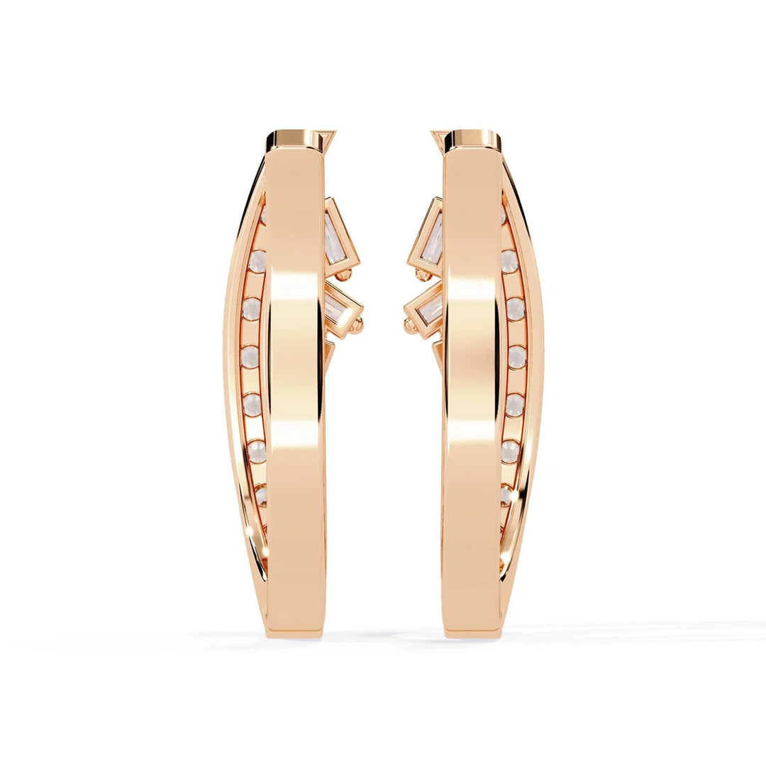 Diamond By Tilesh Elegant Gold & Diamond Hoop Earrings with Baguette and Round Cut Stones