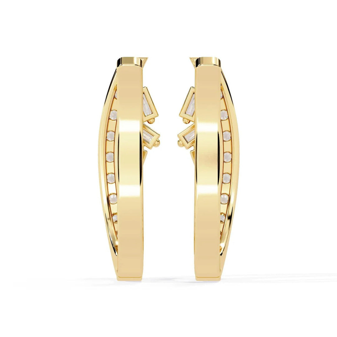 Diamond By Tilesh Elegant Gold & Diamond Hoop Earrings with Baguette and Round Cut Stones