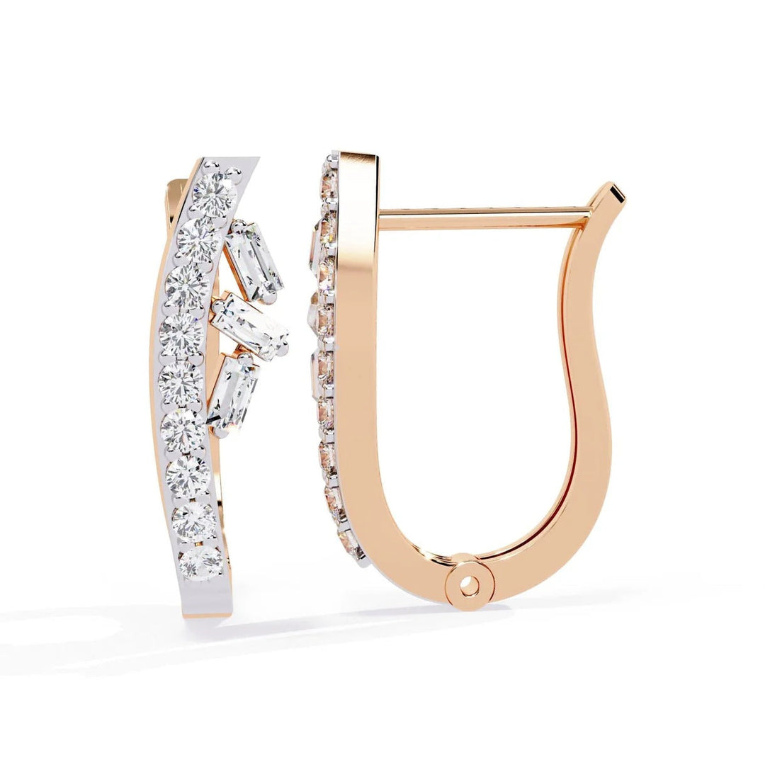 Diamond By Tilesh Elegant Gold & Diamond Hoop Earrings with Baguette and Round Cut Stones
