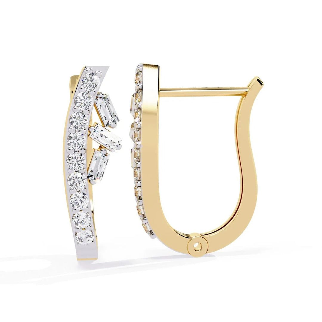 Diamond By Tilesh Elegant Gold & Diamond Hoop Earrings with Baguette and Round Cut Stones