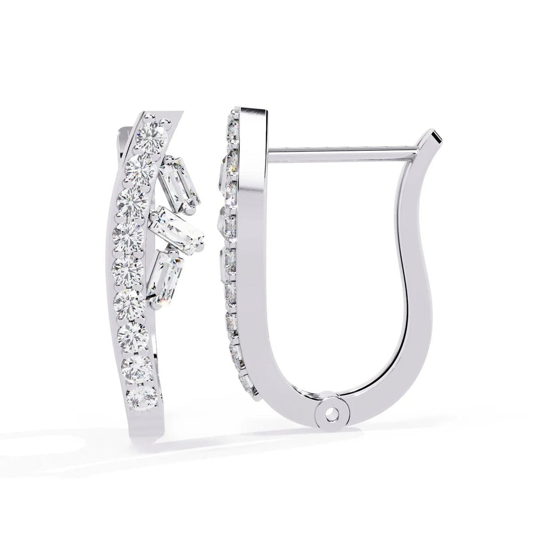 Diamond By Tilesh Elegant Gold & Diamond Hoop Earrings with Baguette and Round Cut Stones