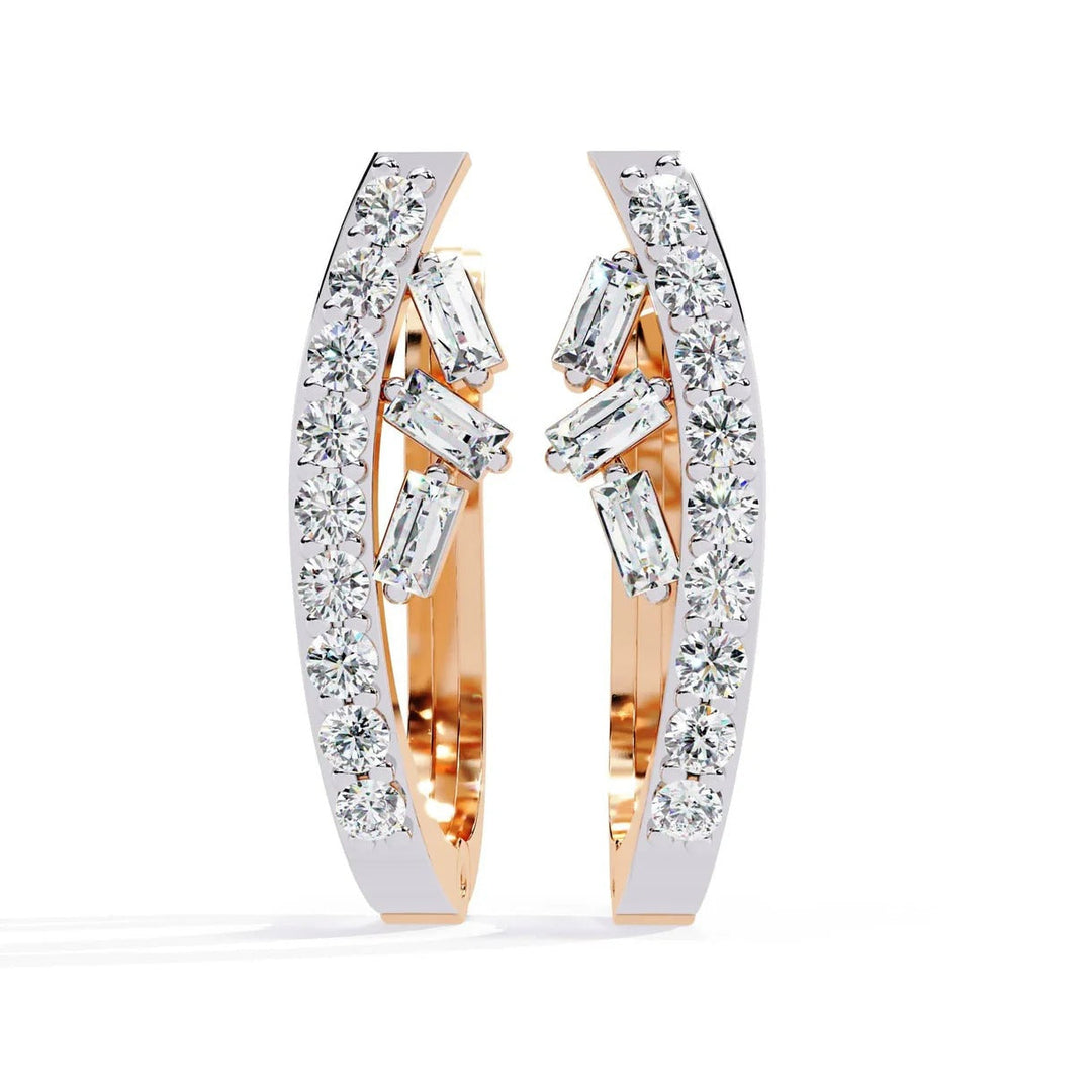 Diamond By Tilesh Elegant Gold & Diamond Hoop Earrings with Baguette and Round Cut Stones