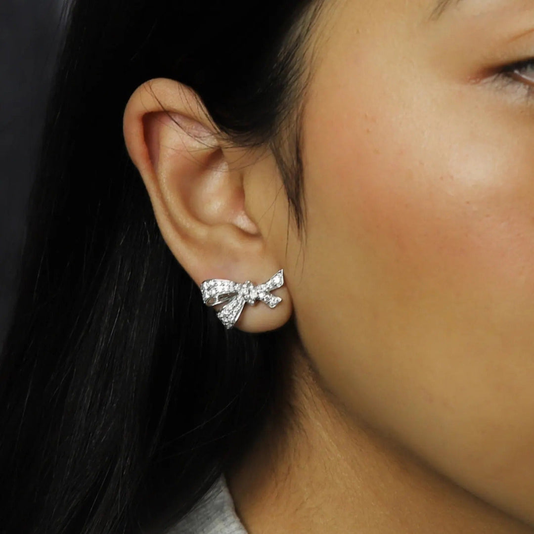 Diamond By Tilesh Diamond Bow Knot Stud Earrings – Pave-Set Sparkle