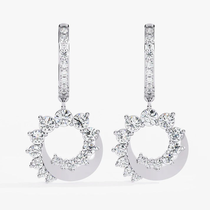 Diamond By Tilesh Diamond Circle Drop Hoop Earrings – Modern Halo Dangle