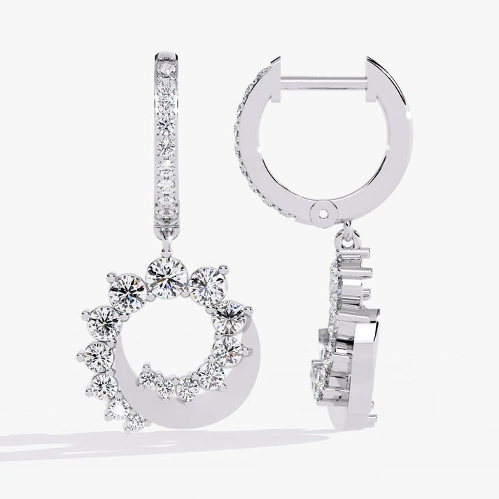 Diamond By Tilesh Diamond Circle Drop Hoop Earrings – Modern Halo Dangle