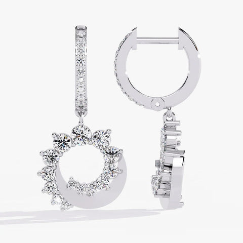 Diamond By Tilesh Diamond Circle Drop Hoop Earrings – Modern Halo Dangle