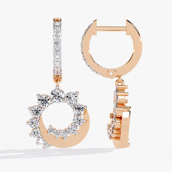 Diamond By Tilesh Diamond Circle Drop Hoop Earrings – Modern Halo Dangle