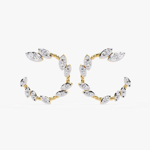 Diamond By Tilesh Marquise Diamond Leaf Hoop Earrings – Twisted Vine Design