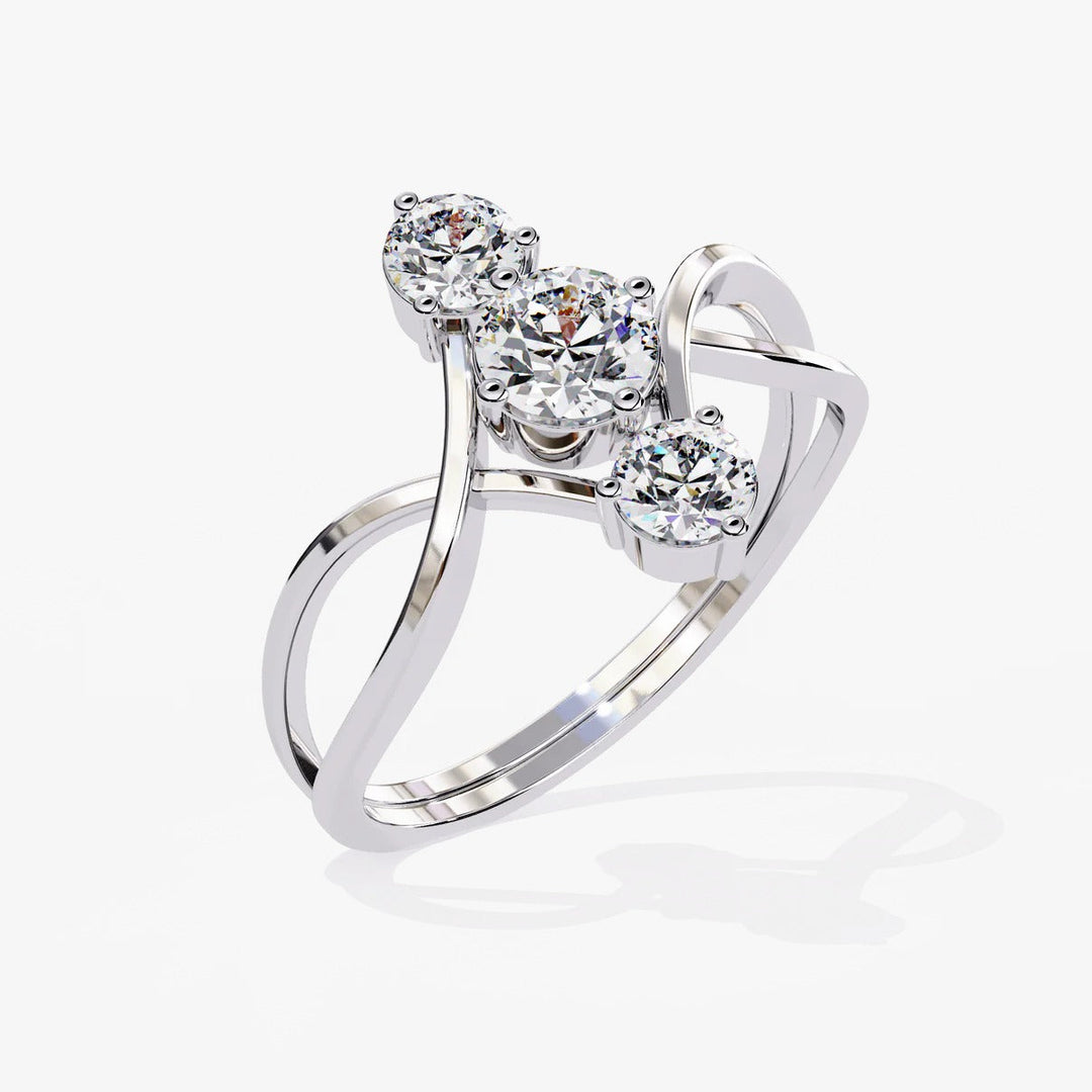 Diamond By Tilesh Triple Diamond Swirl Ring – Modern Open Crossover Design