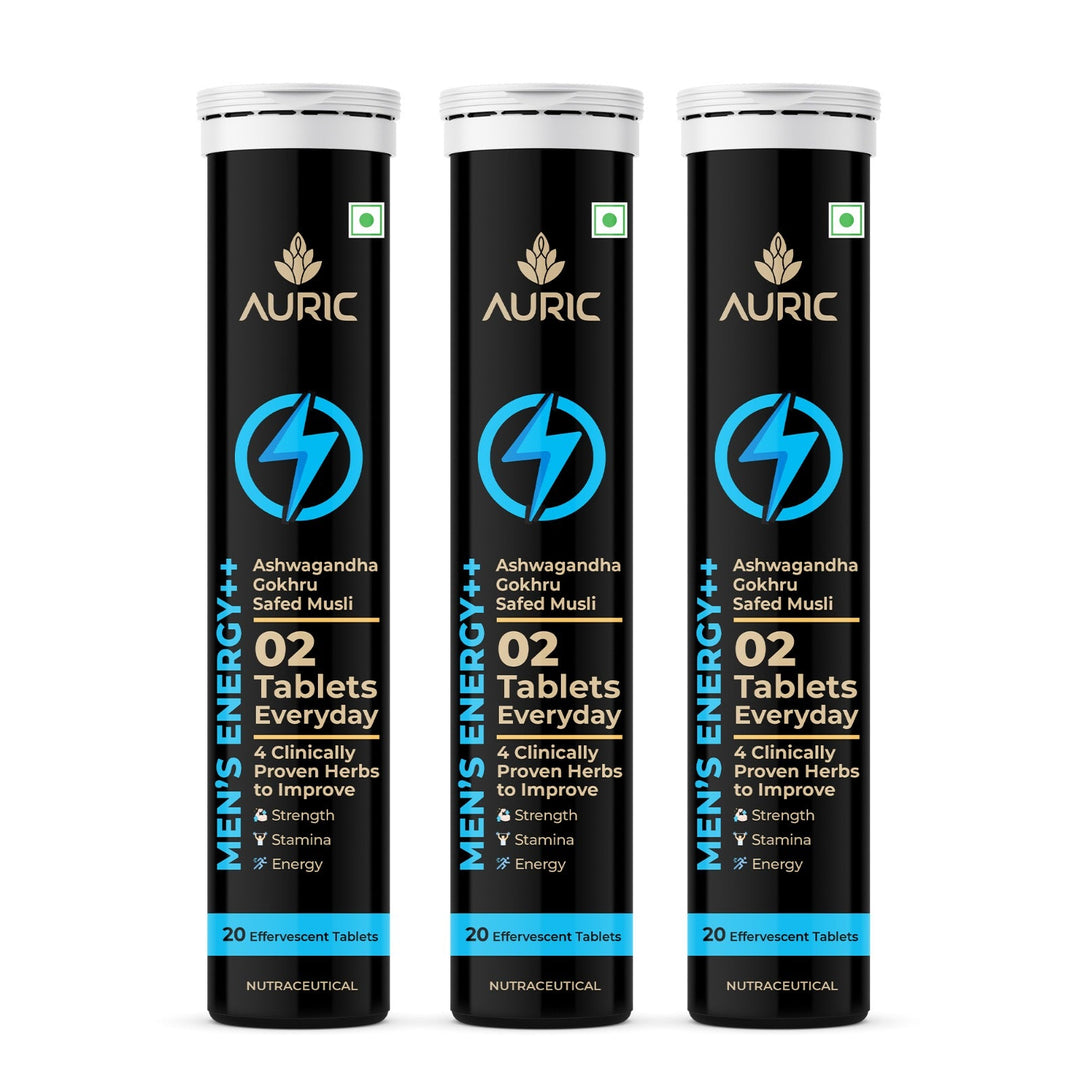 Auric Men’s Energy++ Ashwagandha, Gokshura, Safed Musli, Fenugreek, L Citrulline and Zinc | Helps Improve Vitality, Stamina & Strength