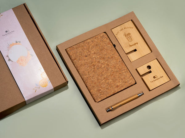 Bamboo Basics Gift Box | Sustainable Cork Diary Bamboo Mobile Stand Pen