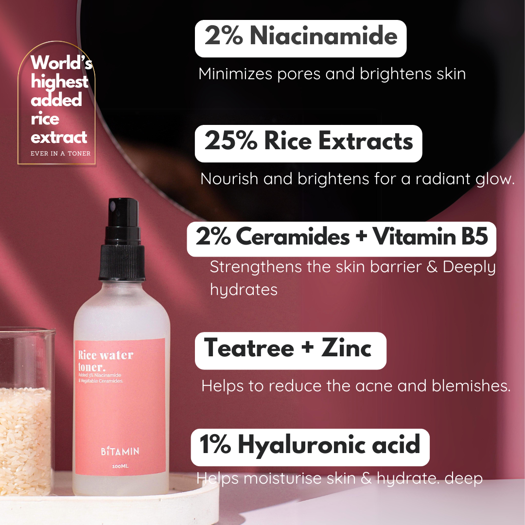 Bitamin 4% Niacinamide & Rice Water Toner, Ceramides,Liquorice Extract with 25% Rice Extract - 100ml