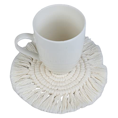 SUTRAM Handmade Macrame Cotton Coasters with Fringes for Tea and Coffee, Washable, Set of 2