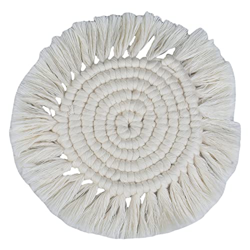 SUTRAM Handmade Macrame Cotton Coasters with Fringes for Tea and Coffee, Washable, Set of 2