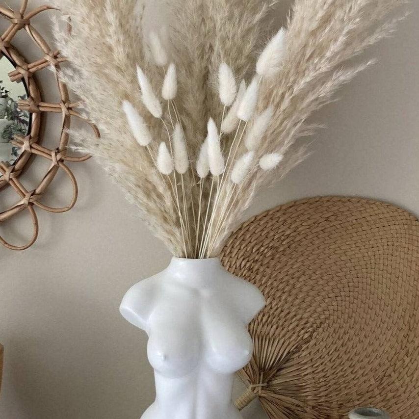 White Pampas Grass & Bunny Tails Dried Flower Bunch | Natural Vase Decor