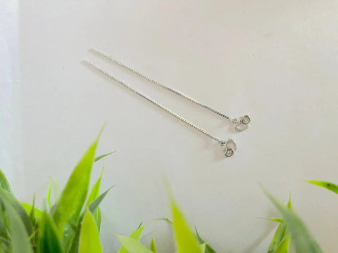 White Stone Heart Drops Italian Finish Premium Silver Ear Rings