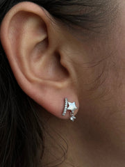 White Stone Star Silver Ear Rings
