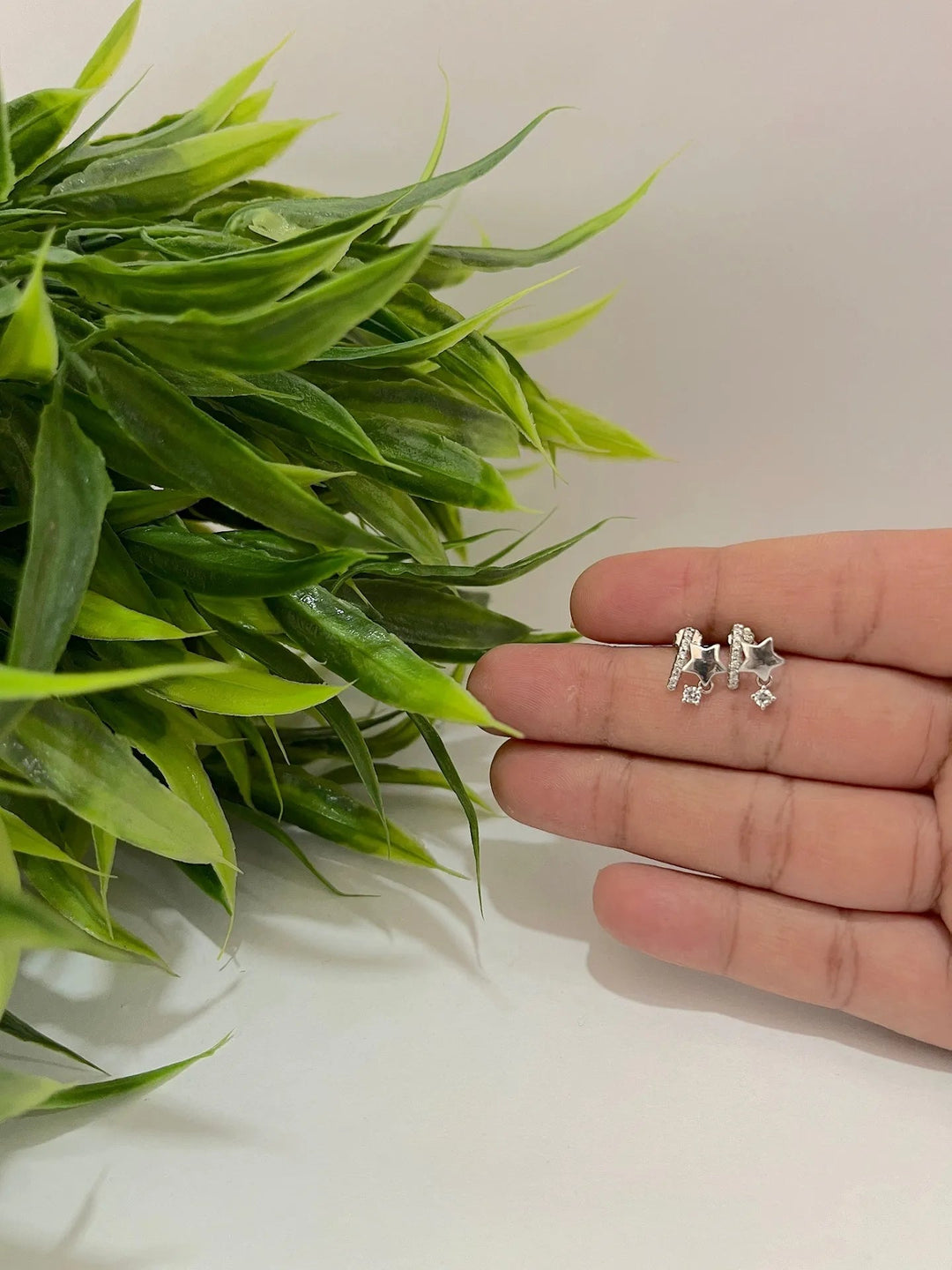 White Stone Star Silver Ear Rings - Suspire