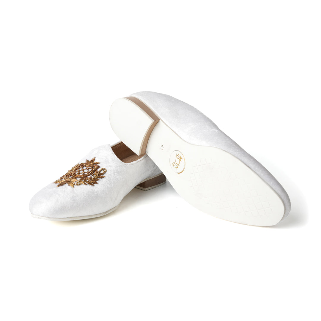 Opulenza Embroidered Mojri - Moon White