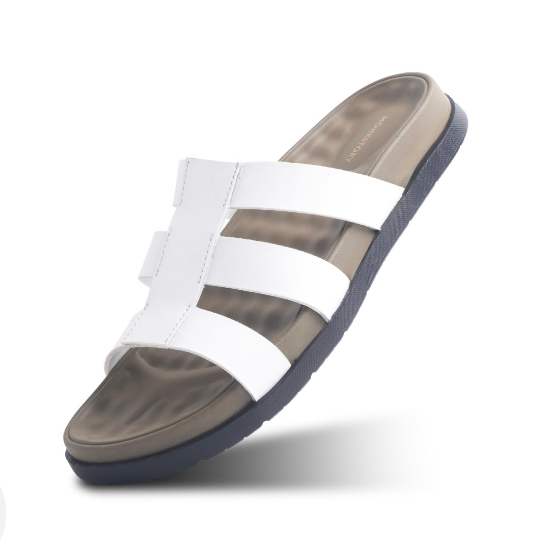 Monkstory Atelier 1920 Triple Strap Slide Sandals – Pearl White