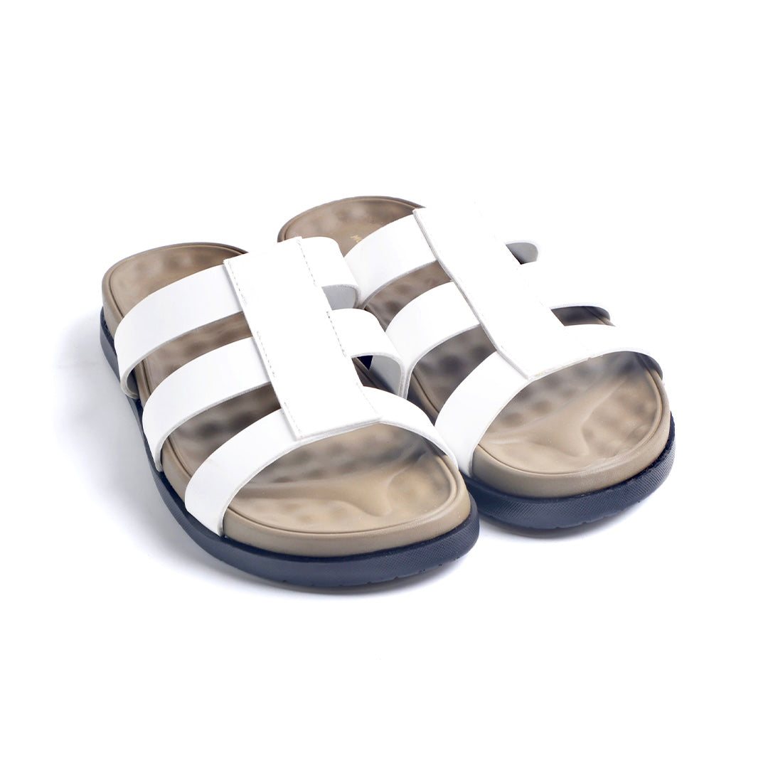 Monkstory Atelier 1920 Triple Strap Slide Sandals – Pearl White