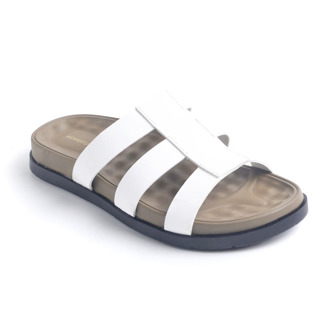 Monkstory Atelier 1920 Triple Strap Slide Sandals – Pearl White