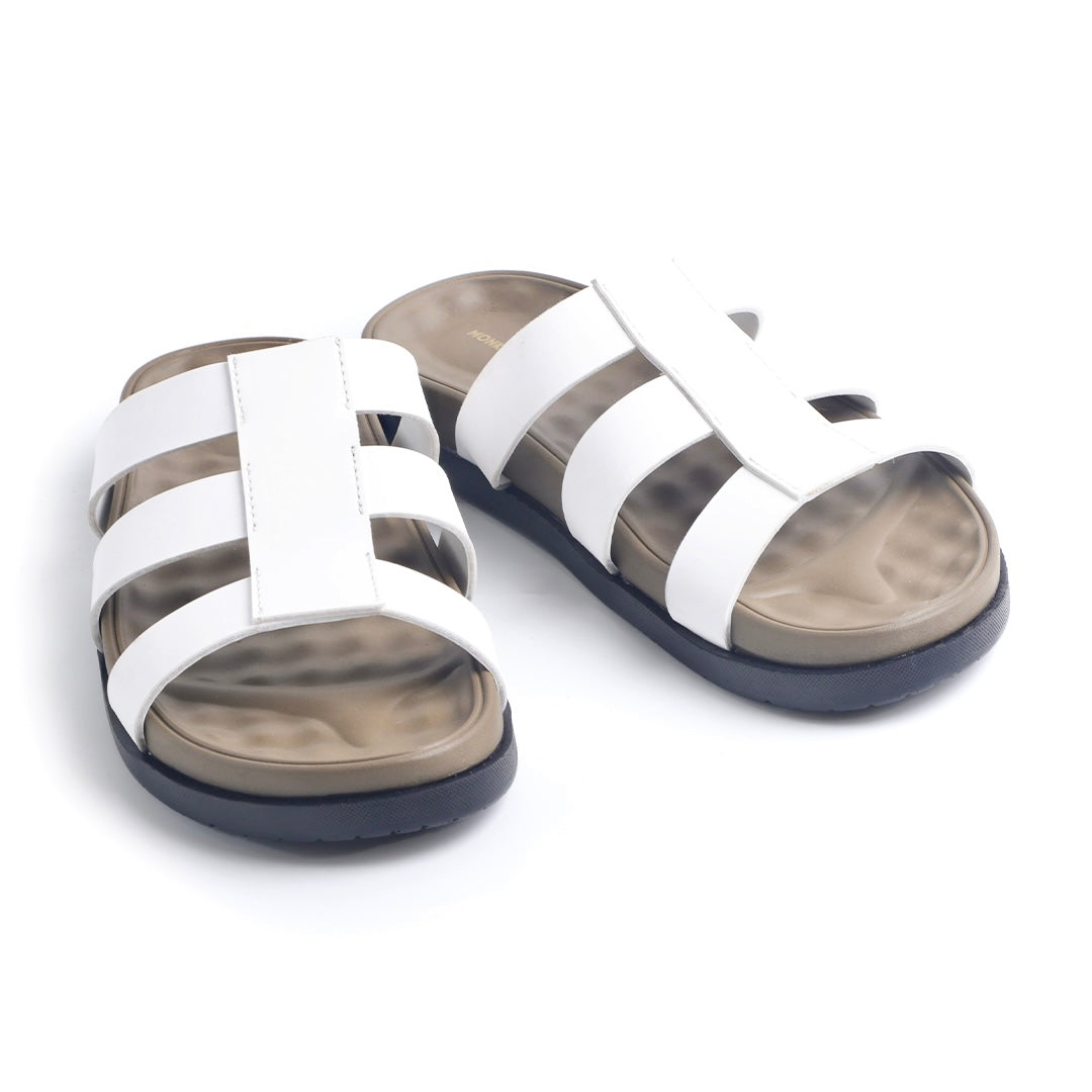 Monkstory Atelier 1920 Triple Strap Slide Sandals – Pearl White