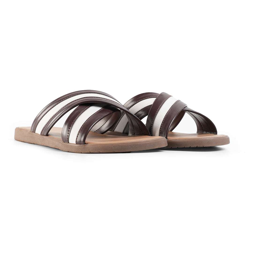 Monkstory Cross-Strap Sandals - White/Brown