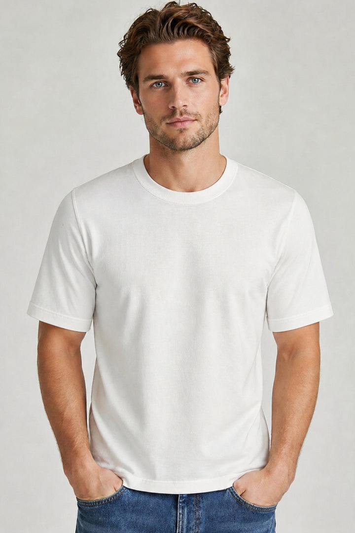 Venhoma Bio-Washed Cotton Men's White T-Shirt
