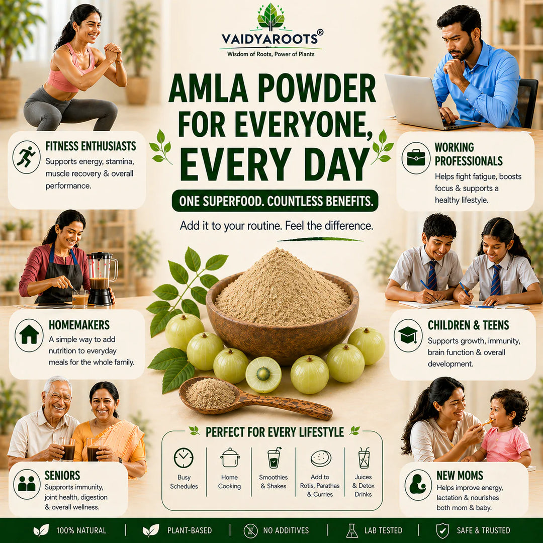 VaidyaRoots Amla Powder (Indian Gooseberry) | 100% Natural & Pure | Rich in Vitamin C | For Hair, Skin, Immunity & Digestion | No Additives, Chemical-Free