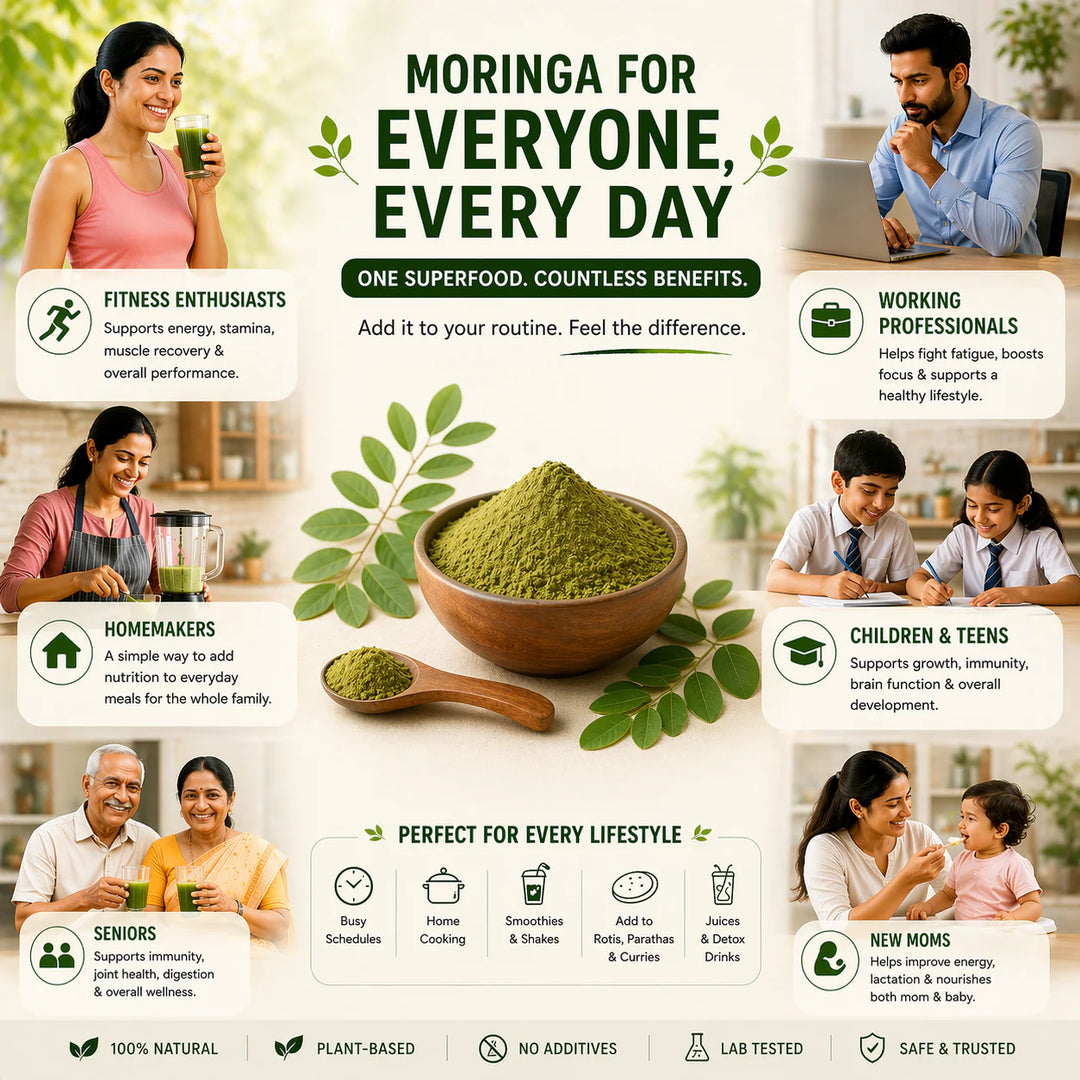 VaidyaRoots Moringa Leaf Powder – Feel Natural Energy Daily | Supports Filling Hidden Nutrient Gaps | 100% Pure & Lab-Tested Superfood