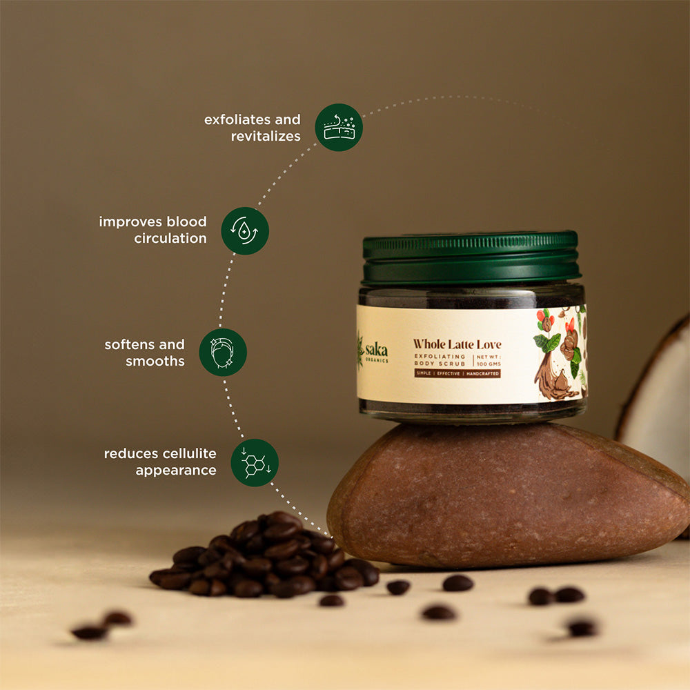 Saka Organics - Whole Latte Love | Handmade Exfoliating Coffee Body Scrub | Natural Exfoliation for All Skin Types (100gms)