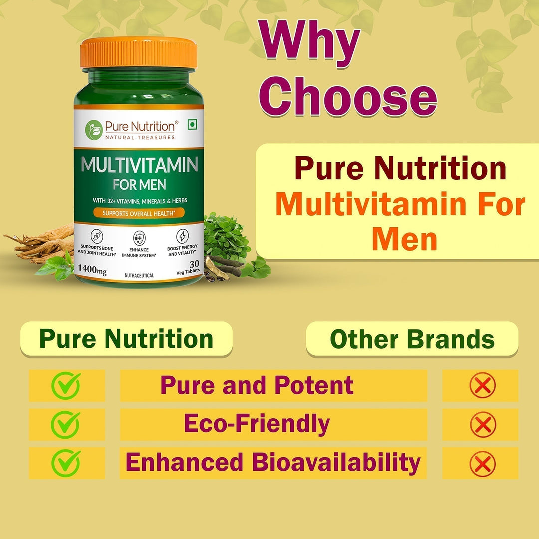 Multivitamin for Men – 30 Vegetarian Tablets | Comprehensive Wellness with 32+ Nutrients