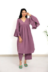 Aadya Moda Women's Kala Cotton Wine Dipped Co-ord Set