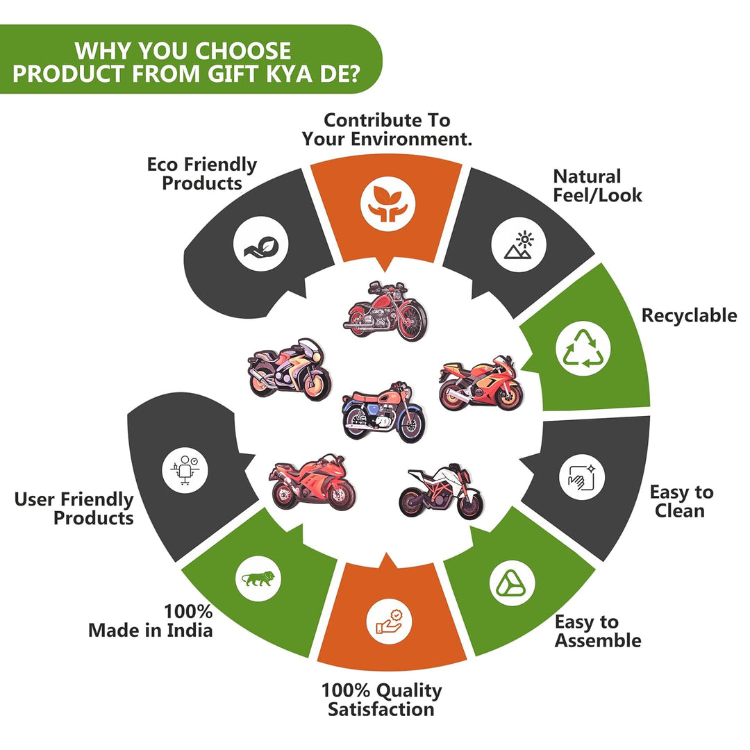 Wooden Fridge Magnet Set – Pack of 6 | Available in Bike Designs, Motivational Quotes, and Quirky Fun Characters | Aesthetic Fridge Décor - Suspire