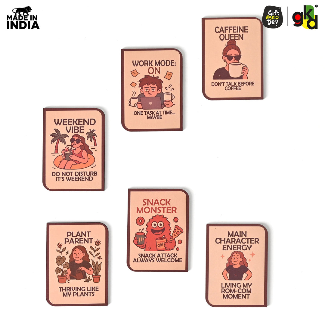 Wooden Fridge Magnet Set – Pack of 6 | Available in Bike Designs, Motivational Quotes, and Quirky Fun Characters | Aesthetic Fridge Décor - Suspire